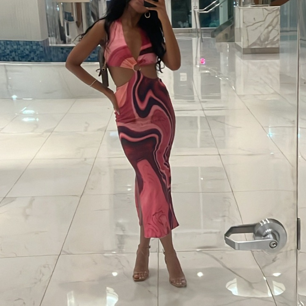 Farai London Pink and Black Swirl Dress